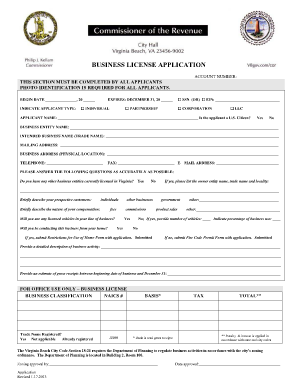 Va Business License Application  Form