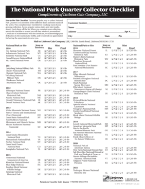 America the Beautiful Quarters List PDF  Form