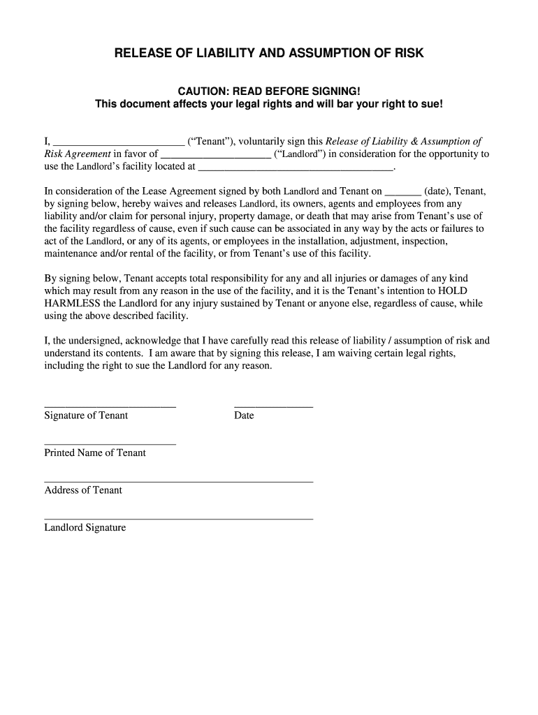 Release Of Liability Form - Fill Out and Sign Printable ...