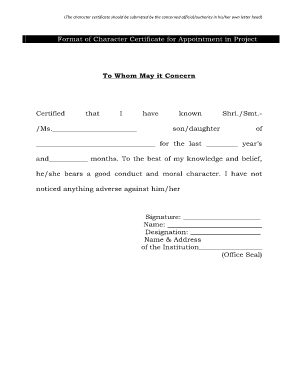 Affidavit for Character Certificate  Form
