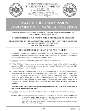 SEC 1 Statement of Financial Interests Rev 0114 PDF State Ethics Phila  Form