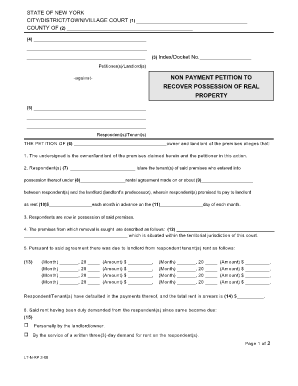 Non Payment Petition to Recover Possession of Real Property Nycourts  Form