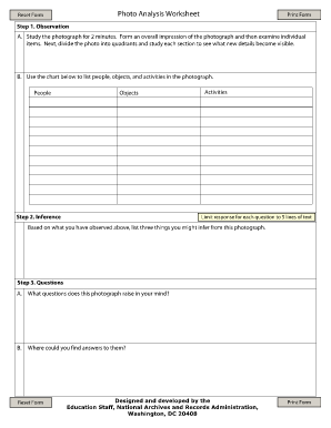 Photo Analysis Worksheet PDF  Form
