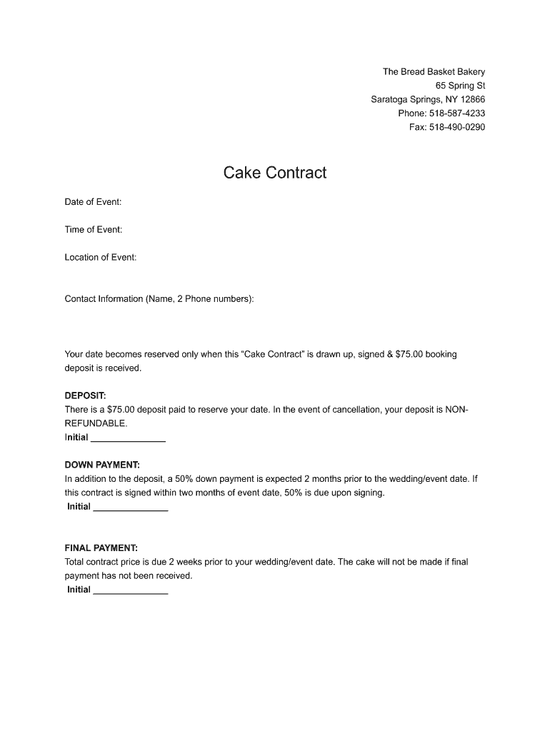 Cake Contracts Template  Form