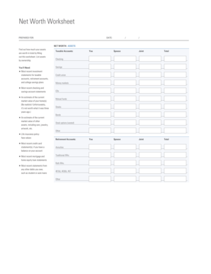 Net Worth Worksheet Morningstar  Form