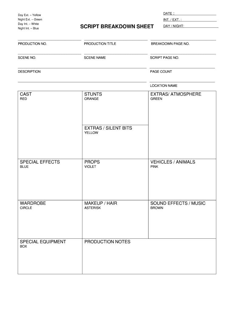 Breakdown Sheet  Form