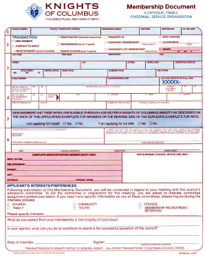 Knights of Columbus Form 100 Fillable