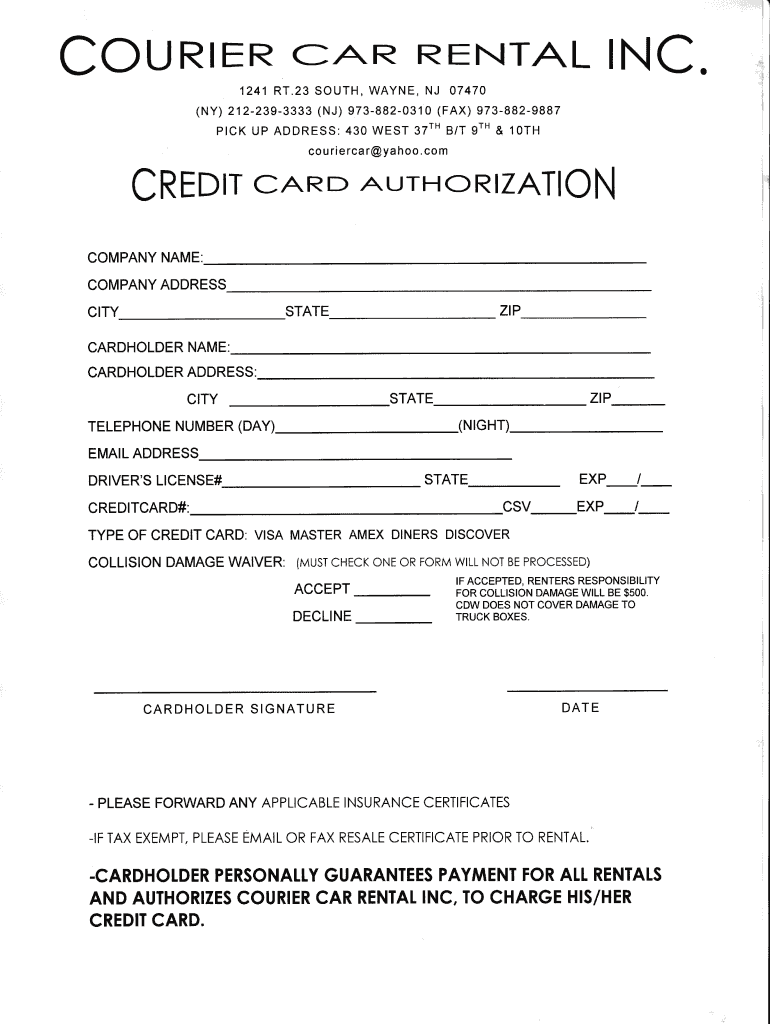 Credit Card Authorization Form