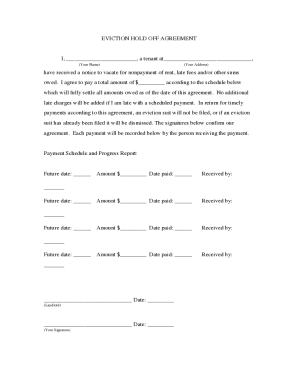 Eviction Hold off Agreement  Form