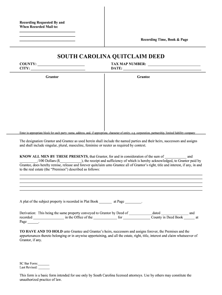 South Carolina Quit Claim Deed PDF  Form