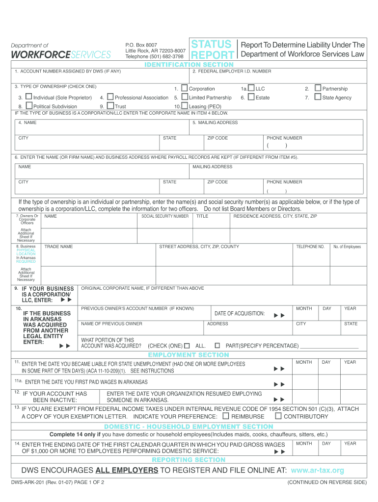 Ar under Department Workforce Services  Form