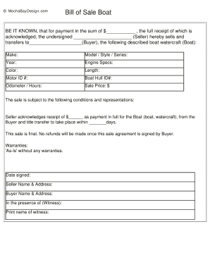 Boat Bill of Sale Printable Form MochaBayDesign