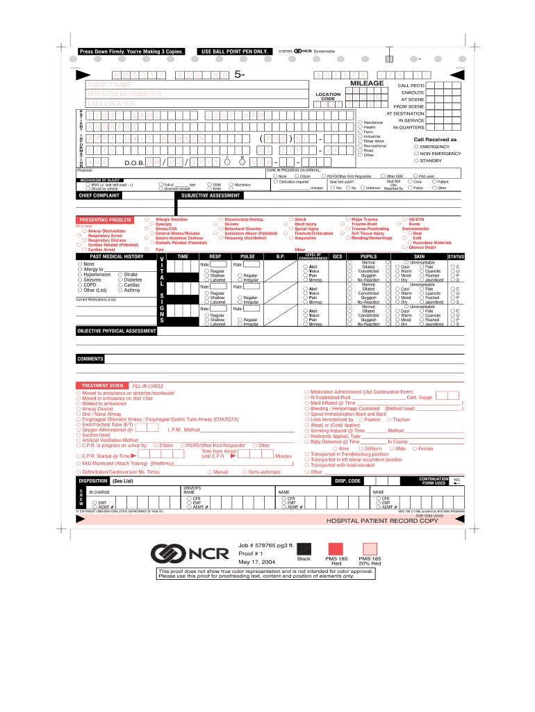 Prehospital Care Report Version 5 Prehospital Care Report Version 5 Health Ny  Form