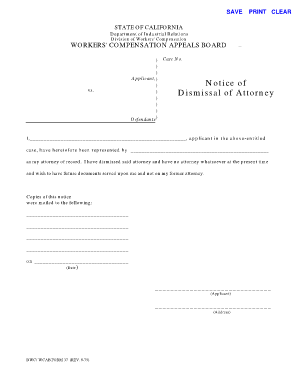Dismissal of Attorney Wcab  Form