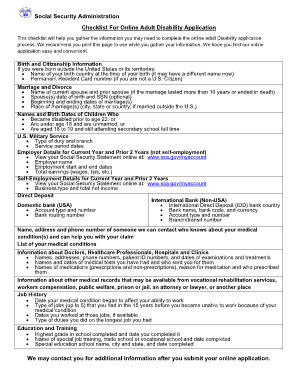 Printable Disability Application  Form