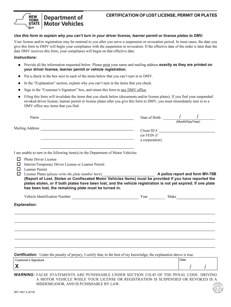  Nys Dmv Lost Registration Form 2015