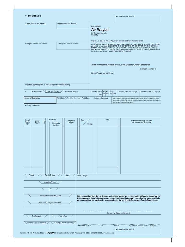 Air Waybill Template  Form