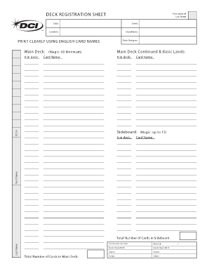 Magic Decklist Sheet  Form
