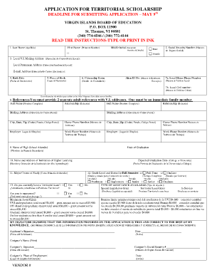 Application for Territorial Scholarship Virgin Islands Board of  Form