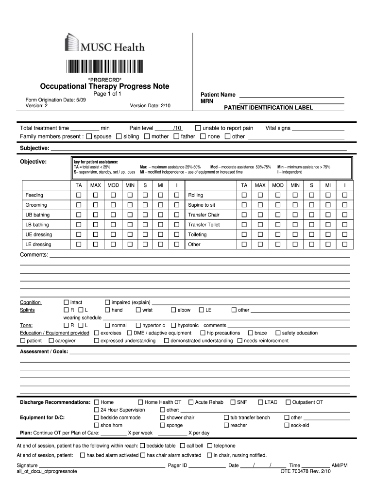  Home Health Occupational Therapy Note 2010-2024