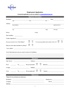 Employment Application Skywheel  Form