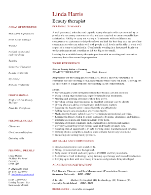 Beautician Cv Format PDF