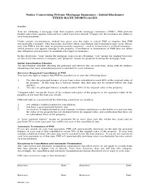 Notice Concerning Private Mortgage Insurance Initial Disclosure  Form