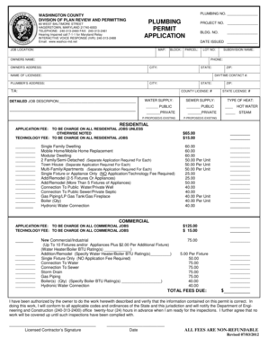 Plumbing Permit Application Washington County, Maryland Washco Md  Form