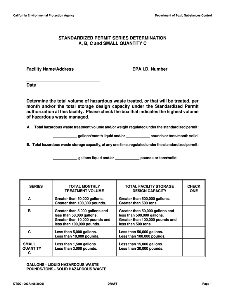 Series Determination A, B, C and Small Quantity C  Form 1093A  Dtsc Ca 2006-2024