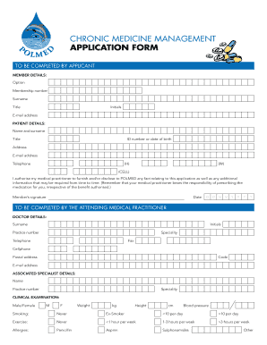 CHRONIC MEDICINE MANAGEMENT APPLICATION FORm