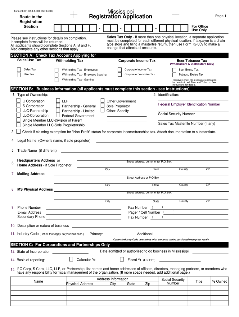  Mississippi Sales Tax Registration Form PDF 2002-2024