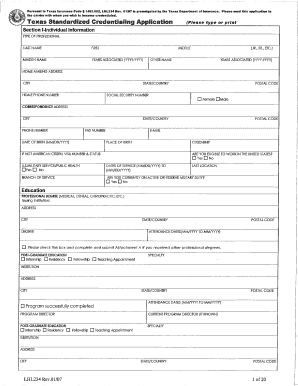 Texas Standardized Credentialing Application PDF  Form