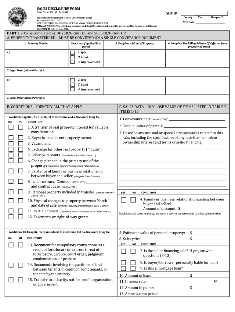  Indiana State Form 46021 Fillable 2011