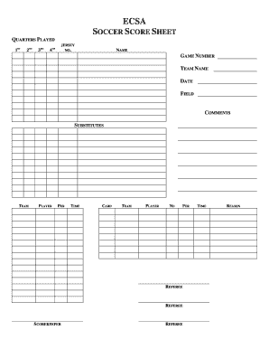 Soccer Score Sheet PDF Download  Form