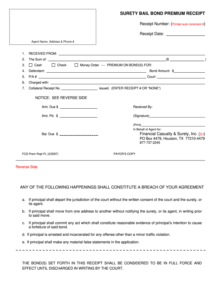  Bail Bond Receipt 2007-2024