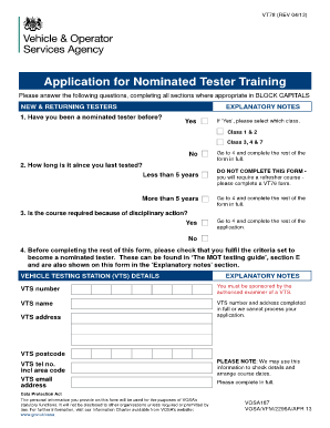 VT78 Application for Nominated Tester Training VT78 Application for Nominated Tester Training  Form