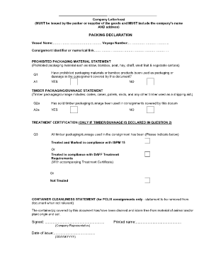 Packing Declaration Sample  Form