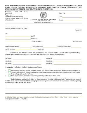 Petition to Expunge Acquittals and Dismissals Warren County Jail  Form