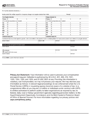 Apwu Request for Temporary Schedule Change for Personal Convenience  Form