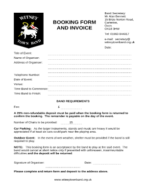 BOOKING FORM and INVOICE Witney Town Band