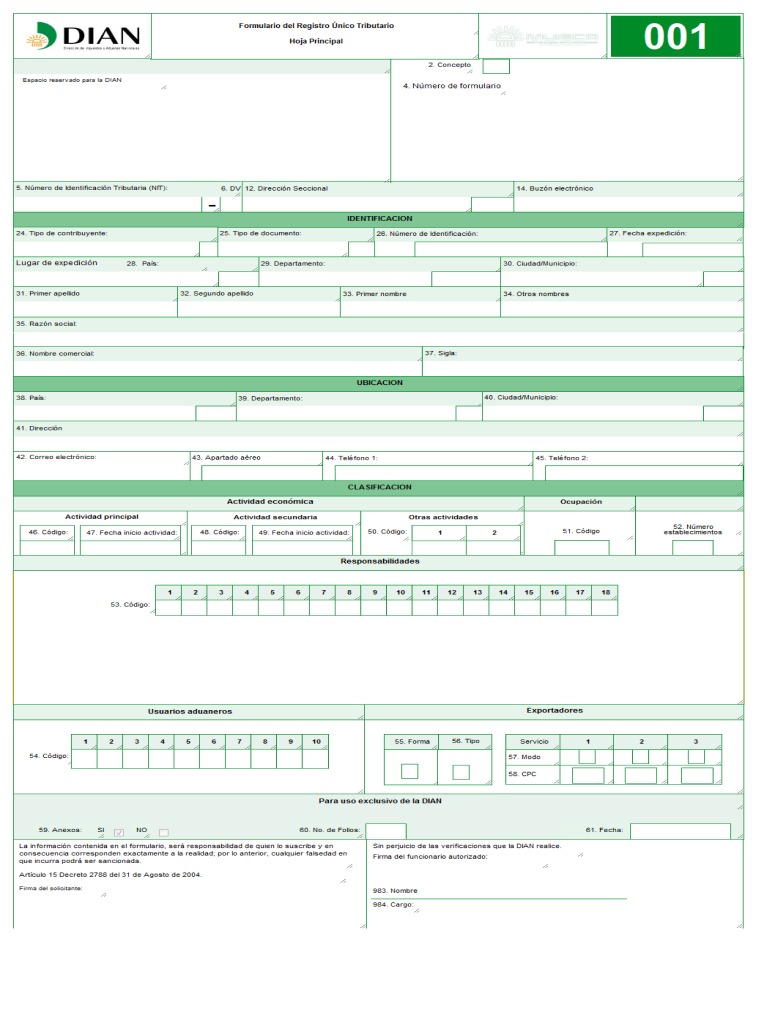 Formulario 001 Del Rut Editable Excel