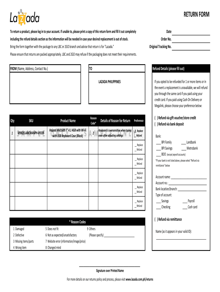 Lazada Return Form