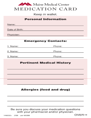 Emergency Medical Information Wallet Card MaineHealth Mainehealth