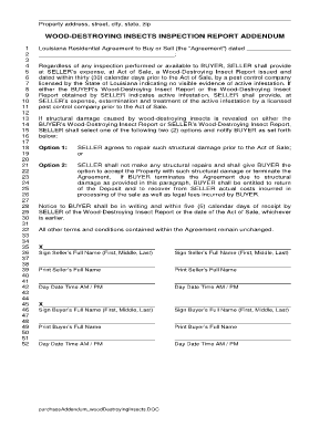 WOOD DESTROYING INSECTS INSPECTION REPORT ADDENDUM  Form