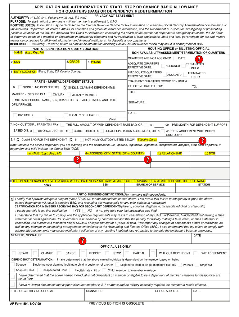  Af Form 594 1990-2024