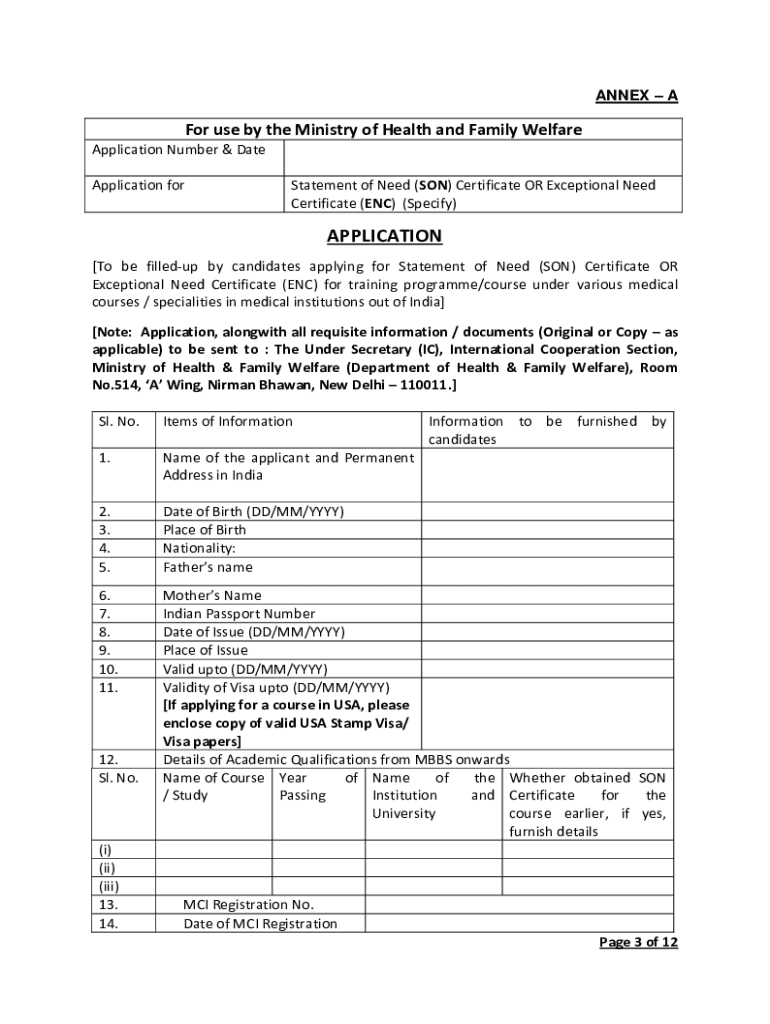 Statement of Need Ministry of Health India  Form