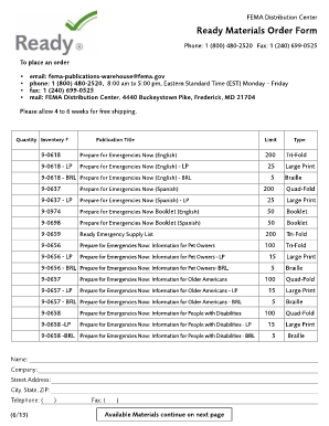 Fema Brochures  Form