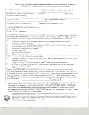 Request Form for Peace Corps Verification of Service Andj&#039;or Files Peacecorps