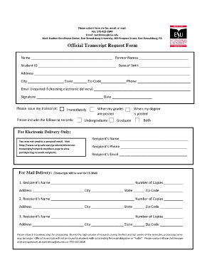 East Stroudsburg University Transcript Request  Form