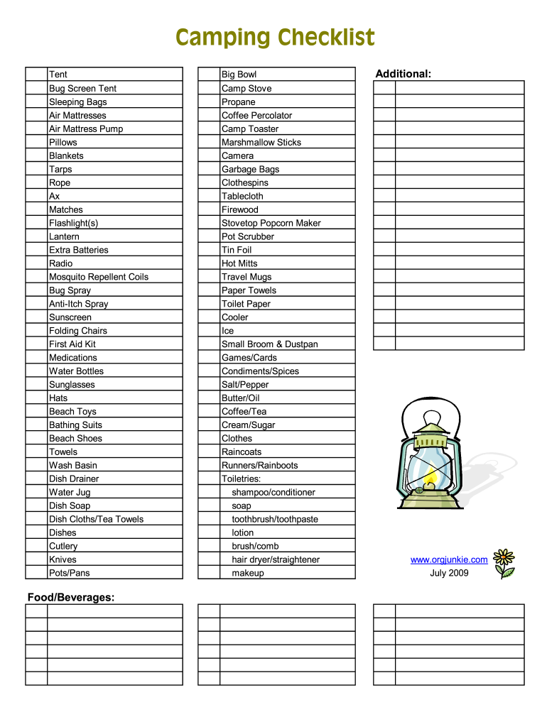  Editable Camping Checklist 2009-2024